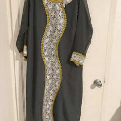 NEW Custom Made Elegant Dress – Dark Green with Gold Embroidery (Size Large)