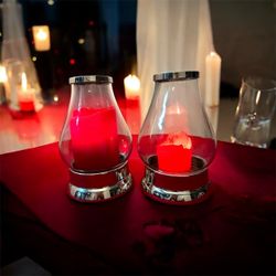 Glass Hurricane Candle Holders with LED Candles – Set of 2