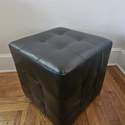 Black Tufted Faux Leather Vinyl Ottoman Footstool