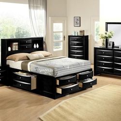💥AMAZING 4pcs Queen Black Bedroom Set w/ Storage ) ❗PRICE REDUCED❗ 👍FREE FINANCING AVAILABLE❗NO CREDIT CHECK❗ 