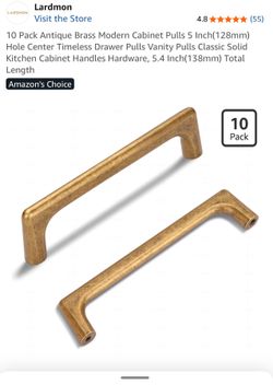 10 Pack Antique Brass Modern Cabinet Pulls 5 Inch(128mm) Hole Center