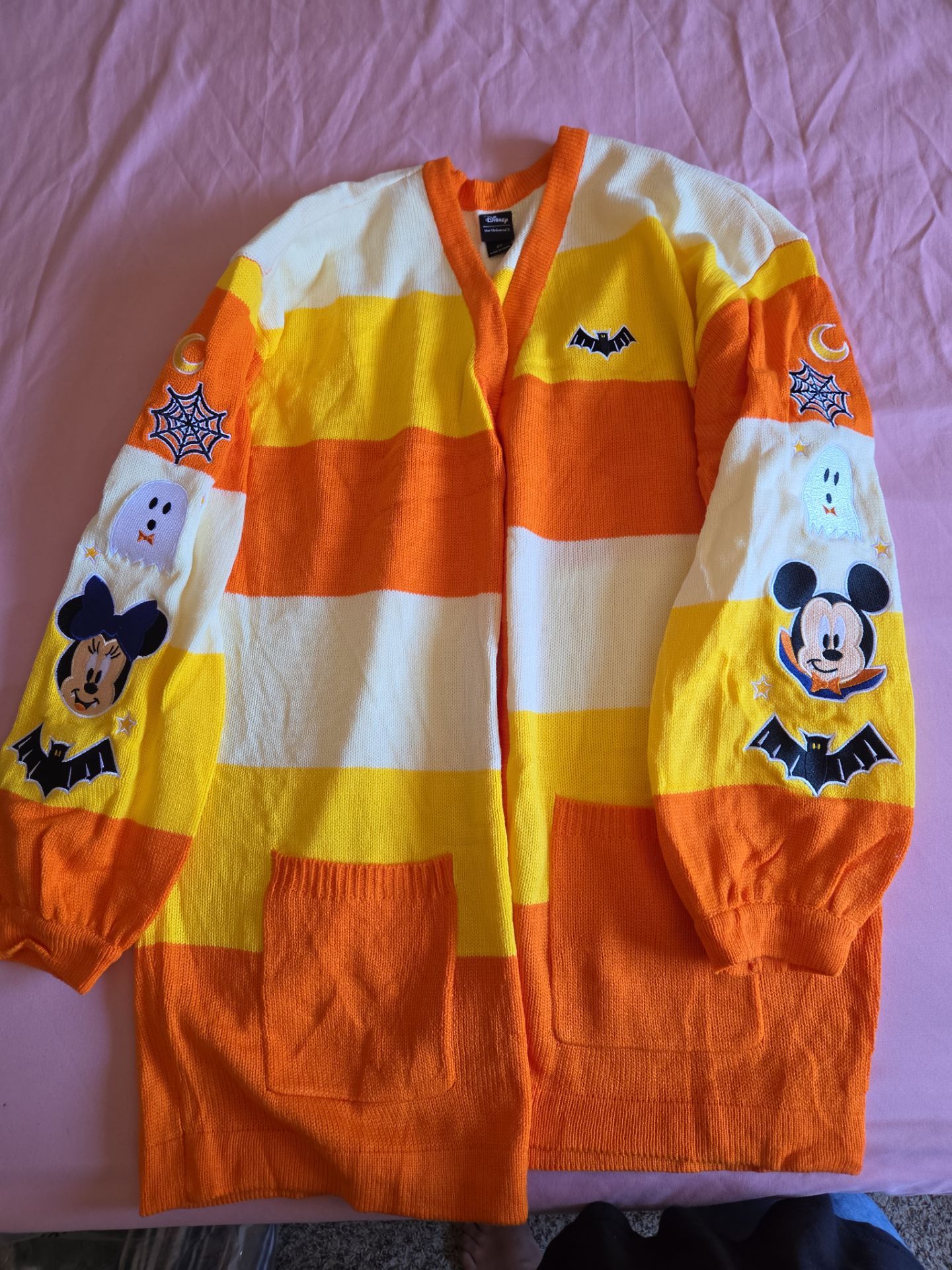 Disney Mickey Mouse and Minnie Mouse Halloween Candy Corn knitted cardigan