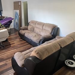 Sueded leather sectional sofas (2) med/large - with built in 4 recliners!