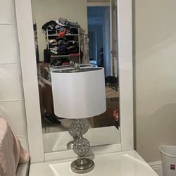 2 End Tables With Mirror And Lamps