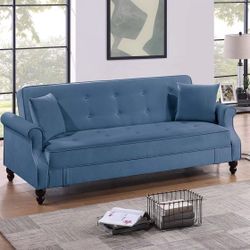 Brand New Blue Futon Sofa Storage Sleeper 
