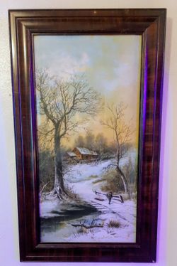 Early 1900s Lithograph Framed Print Winter Scene