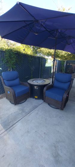 Patio Set with Fire Pit Table and Swivel Chairs