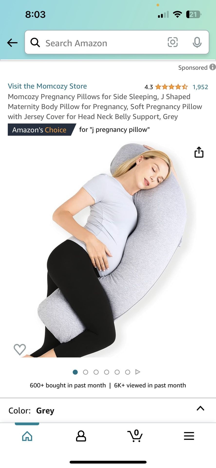  J Shaped Maternity Body Pillow for Pregnancy, Soft Pregnancy Pillow with Jersey Cover for Head Neck Belly Support, Grey