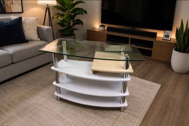 Modern Glass-Top Home Bar with Multi-Tier Storage