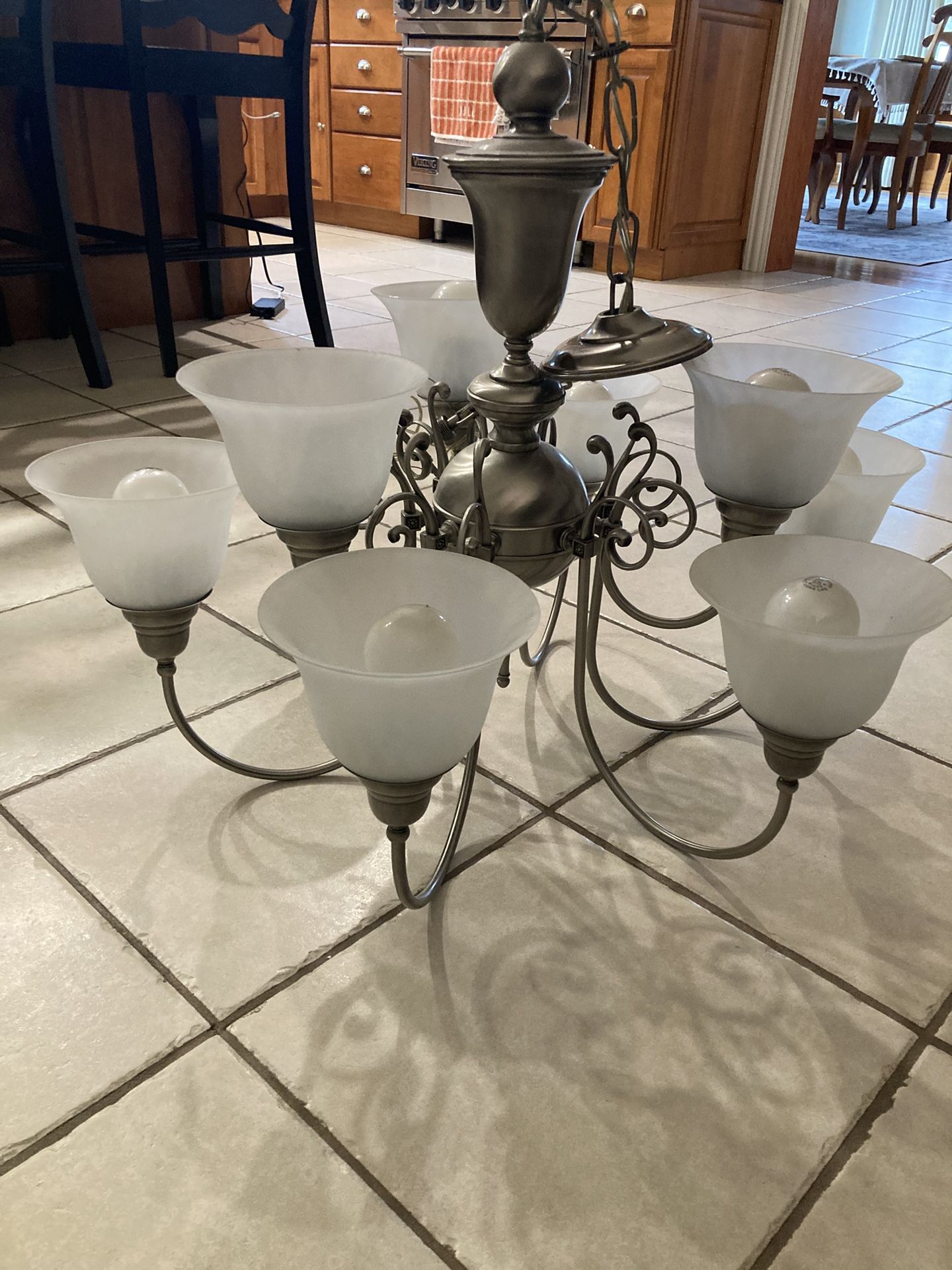 9-Light - Brushed Nickel - Chandelier - Excellent Condition 