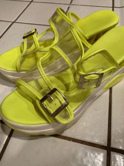 Neon Yellow Platform Sandals with Clear Straps