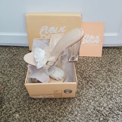 Dolls Kill Public Desire Nude/Clear Open Toe  Strappy 4" Block Heels, Size 6