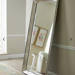 Antiqued-Silver Beaded Floor Mirror