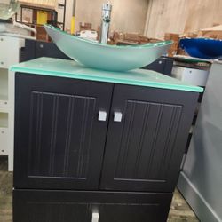 24" Bathroom Vanity Vessel Sink Combo, Modern Black Bathroom Cabinet Set 
