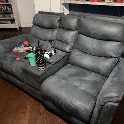 Slate Blue Microfiber Reclining Loveseat & Couch