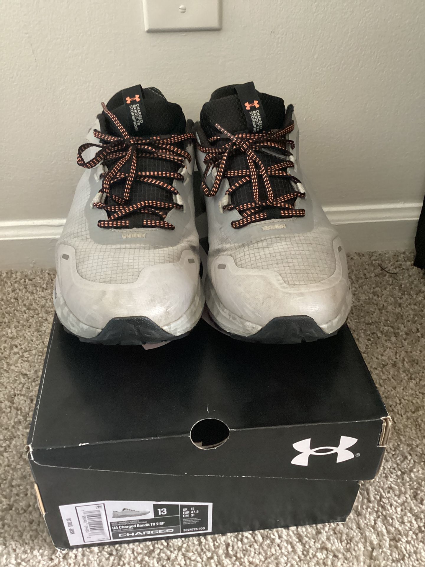 Under Armour Bandit Trail 2 Charged Grey Orange Pre-owned Size 13