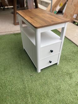 White Side Table with Drawers and Shelf