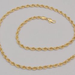 14K Yellow Gold Rope Chain Necklace 20" – Solid – 24.3g – Lobster Clasp
