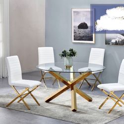 Round Clear Glass With Stainless Steel or Gold Plated Dining Table