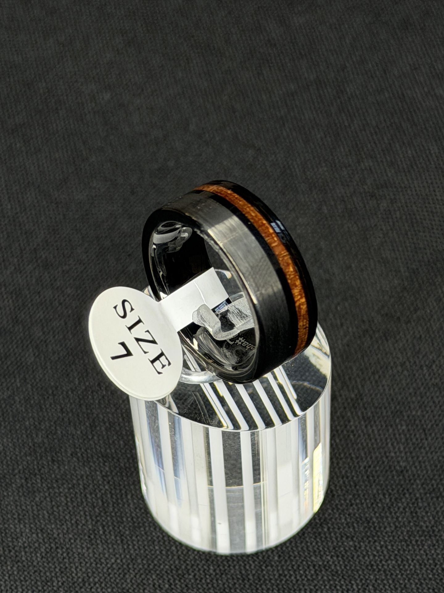 Handcrafted Tungsten Ring with Metallic Charcoal & Wood Veneer Inlay – Made in Hawaii