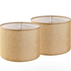 Set of 2 Brown Medium Drum Lamp Shades 13" Top x 13" Bottom x 10" High (Spider)