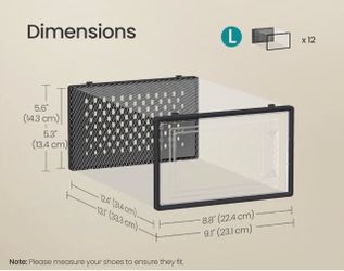 SONGMICS Shoe Boxes Storage Organizers Stackable Clear Plastic Boxes Set of 12 - Black