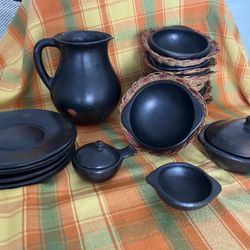 Handmade Black Earthenware Dinnerware Set – Rustic Artisan Style