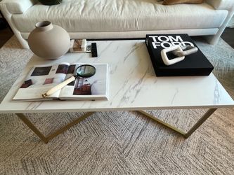 42” White Faux Marble & Gold Modern Coffee Table- PICKUP 9/27!