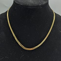 18k Gold 925 Sterling Silver Herringbone Necklace - 18"