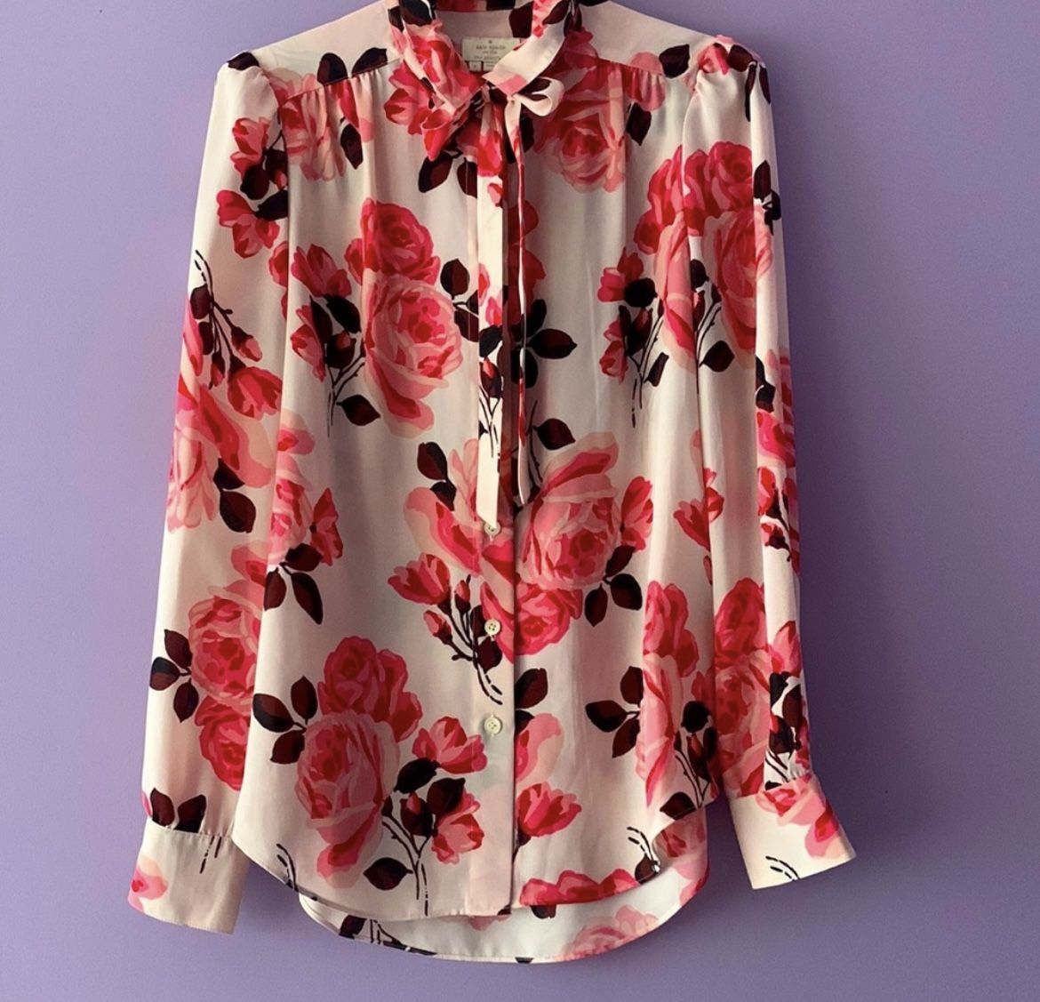 Kate Spade Rambling Roses Neck Tie Blouse