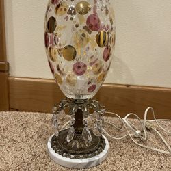 Antique Czech Crystal Dot Brass Lamp