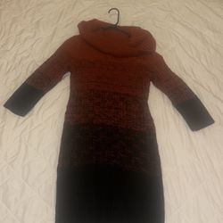 Dark Orange And Black Sweater Dress 