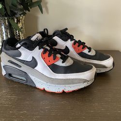 Nike Air Max 90 Leather White Orange Speckled CD6864-110 GS Youth Size 6 Six EUC