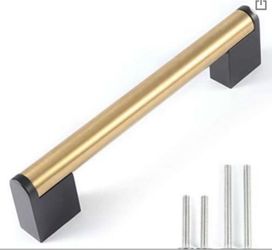 Golden Cabinet Pulls, Brushed Brass Handles Modern Style (Hole Spacing: 5" (128mm), 10 Pack