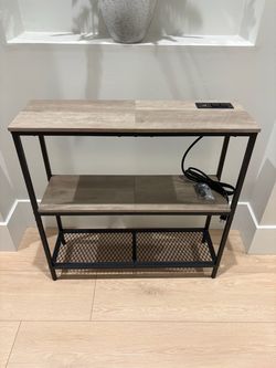 New 3 Tier Narrow 29.5" Console Table with Power Outlets (Grey) Thin Sofa Side Display Table