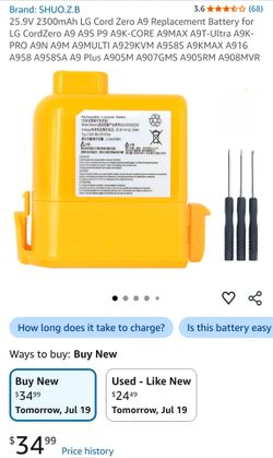 New 25.9V 2300mAh LG Cord Zero A9 Replacement Battery