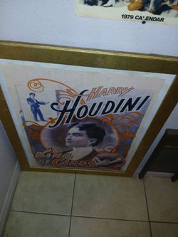 Houdini Lithograph Poster on Old Frame
