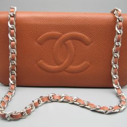 Chanel Light Orange Caviar Leather CC Long Bag Wallet