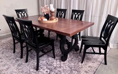 🖤🤎 table black and brown walnut 6 six chairs dinning comedor dinner dining set vintage