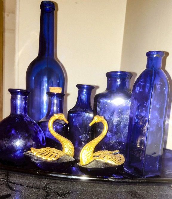 Blue Glass Collection On Blue Glass Tray