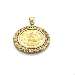 Authentic Gold 10 Pesos Gold Coin With Weave 14kt Gold Bezel Pendant 