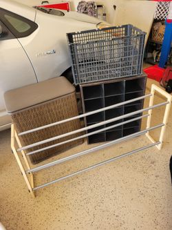 Hamper and shoe racks. All $5