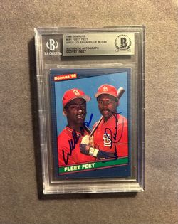 1986 Donruss #651 "Fleet Feet" Vince Coleman/Willie McGee w/ dual on card autos. Negotiable