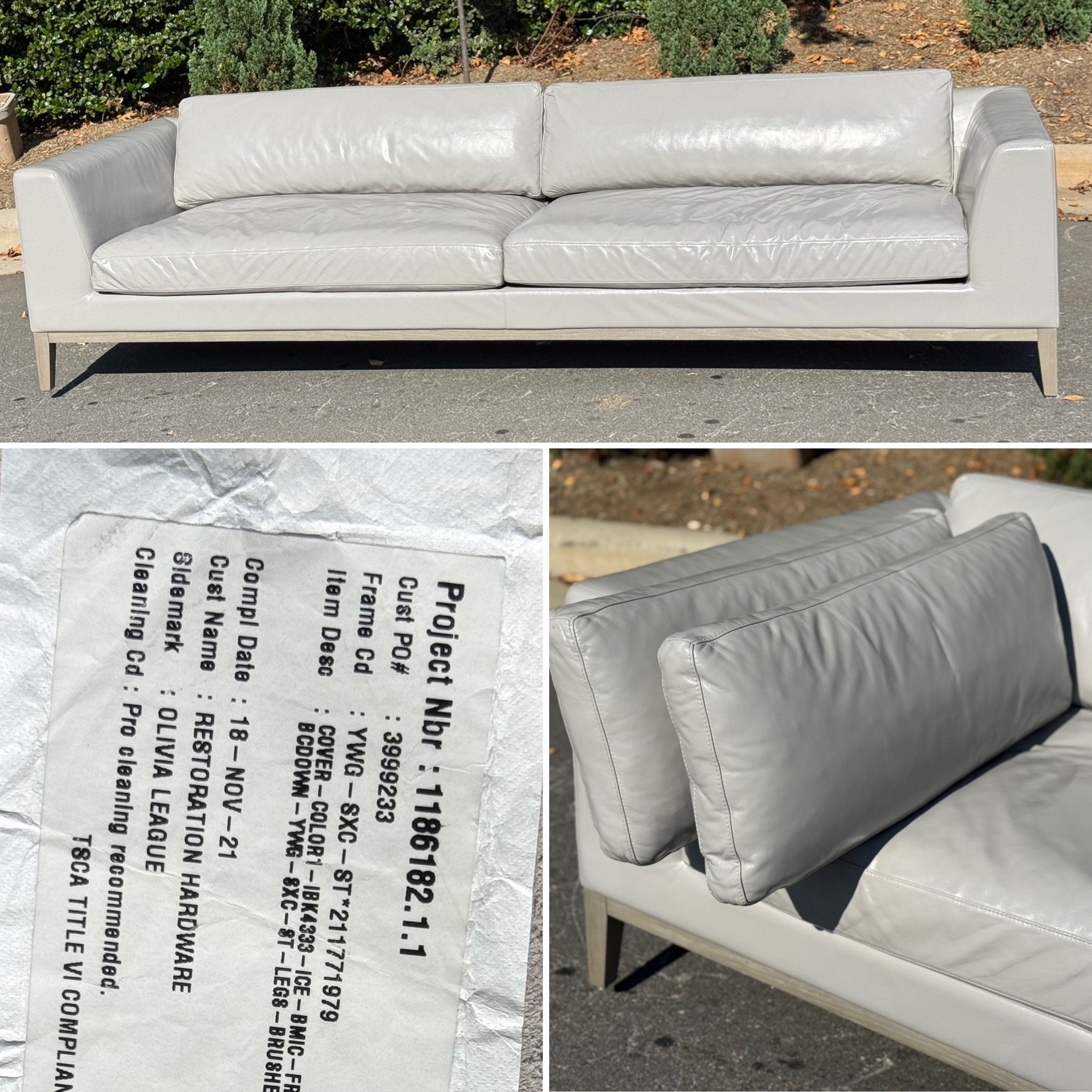 Restoration Hardware Italia Leather Taper Arm Sofa
