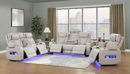 Contemporary Design power recliner sofa w/Surround sound & LED Light