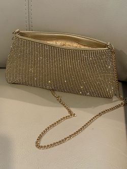 Gold Rhinestone Clutch Bag with Chain Strap