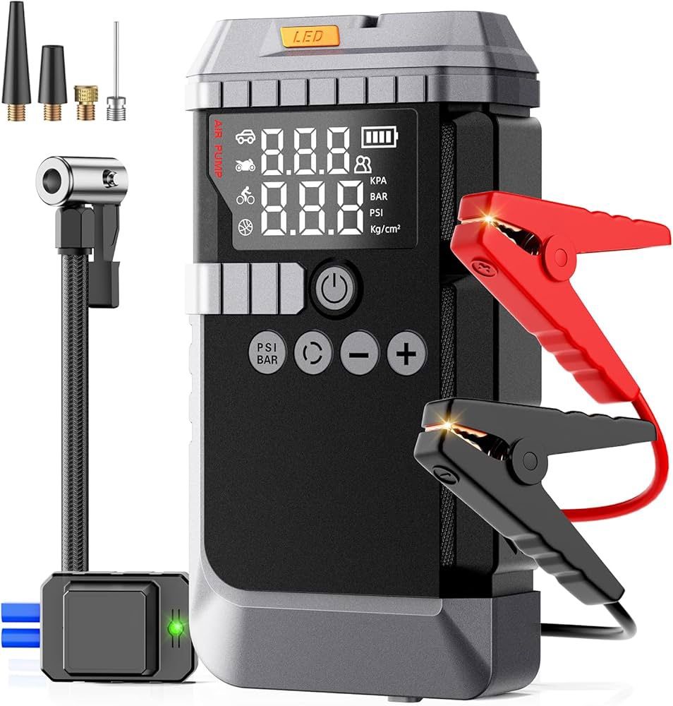 Brand New In Box Unopened Portable Car Battery Jump Starter with Air Compressor, 6000A Car Battery Booster (All Gas/12L Diesel) with 45W Fast Charg