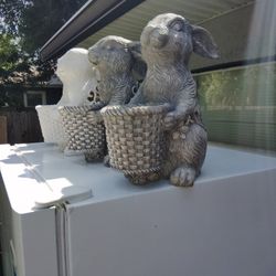 4 LIGHTED LAWN RABBITS 