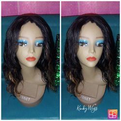 14" Brazilian Virgin Body Wave Blonde Highlights Hd Part Glueless Human Hair Wig 