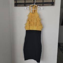 Size Small Black And Yellow Halter, Bodycon Dress